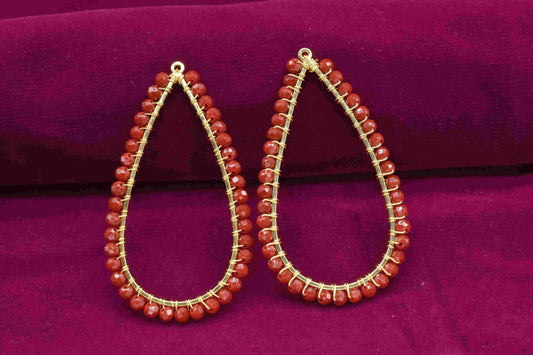 Ruby Quartz Red Gemstone-Pear Shape Wire Wrapped Beads Earrings-Earrings Components-Findings Earring Components- Connector Jewelry- Gift For