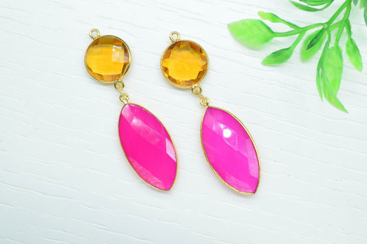 Pink Chalcedony Component pendant,Multi Gemstone Dangle Earring,Necklace Connector,Handmade jewelry,Dangle pendant Charms,Citrine Connectors
