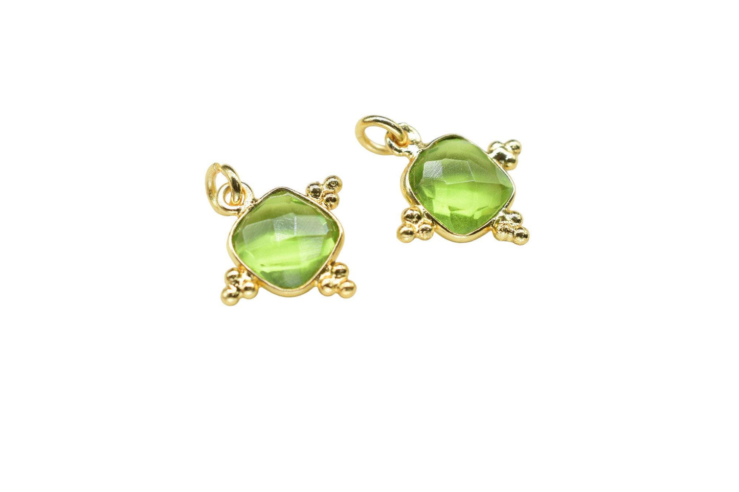Peridot 8mm Cushion Bezel charm/Station Bezel Link Supplies/Peridot Jewelry Making/Square Pendant//Gemstone Connector Pendant/B'day Gift
