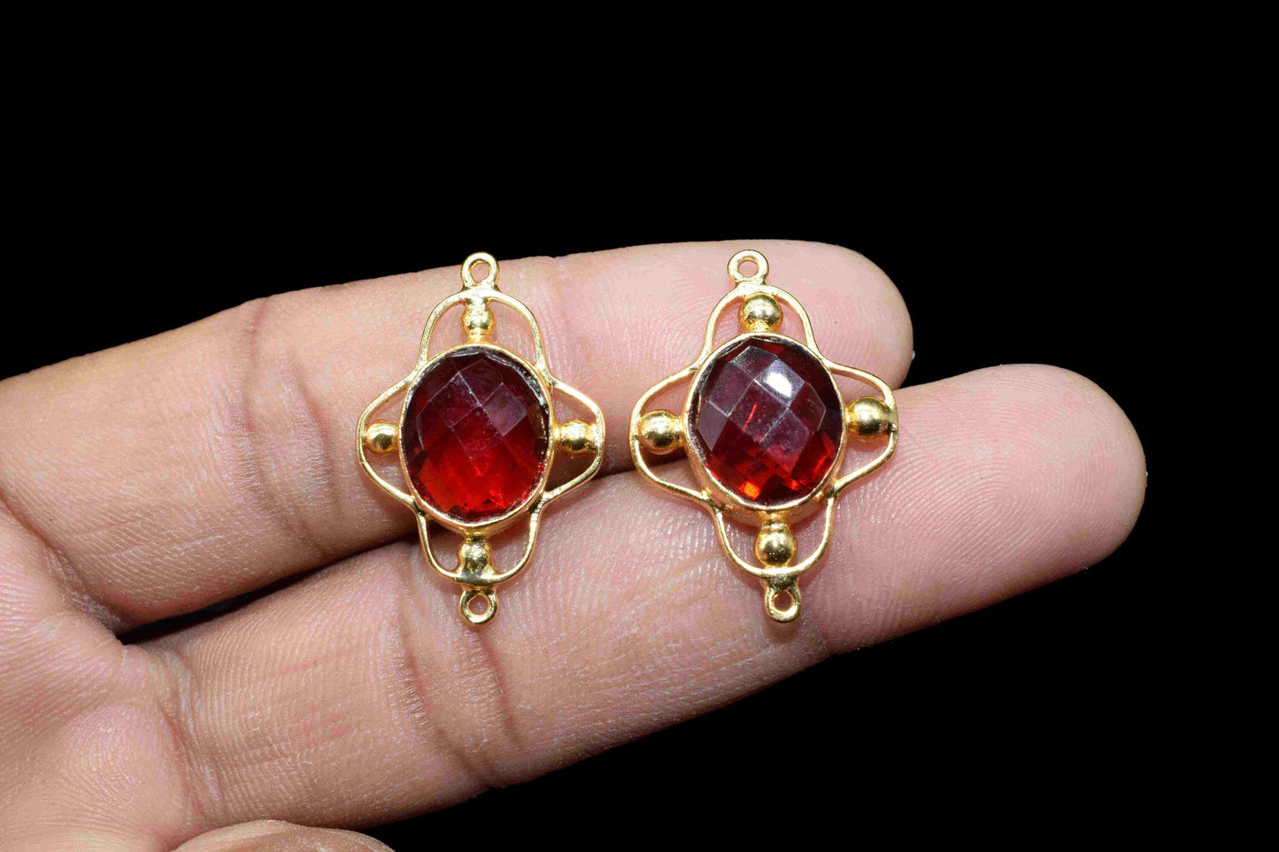 Garnet Quartz Bezel Connectors,Garnet Quartz Oval Shape,Handmade Gemstone Bezel,Garnet Quartz jewelry making charm,double bail connnector