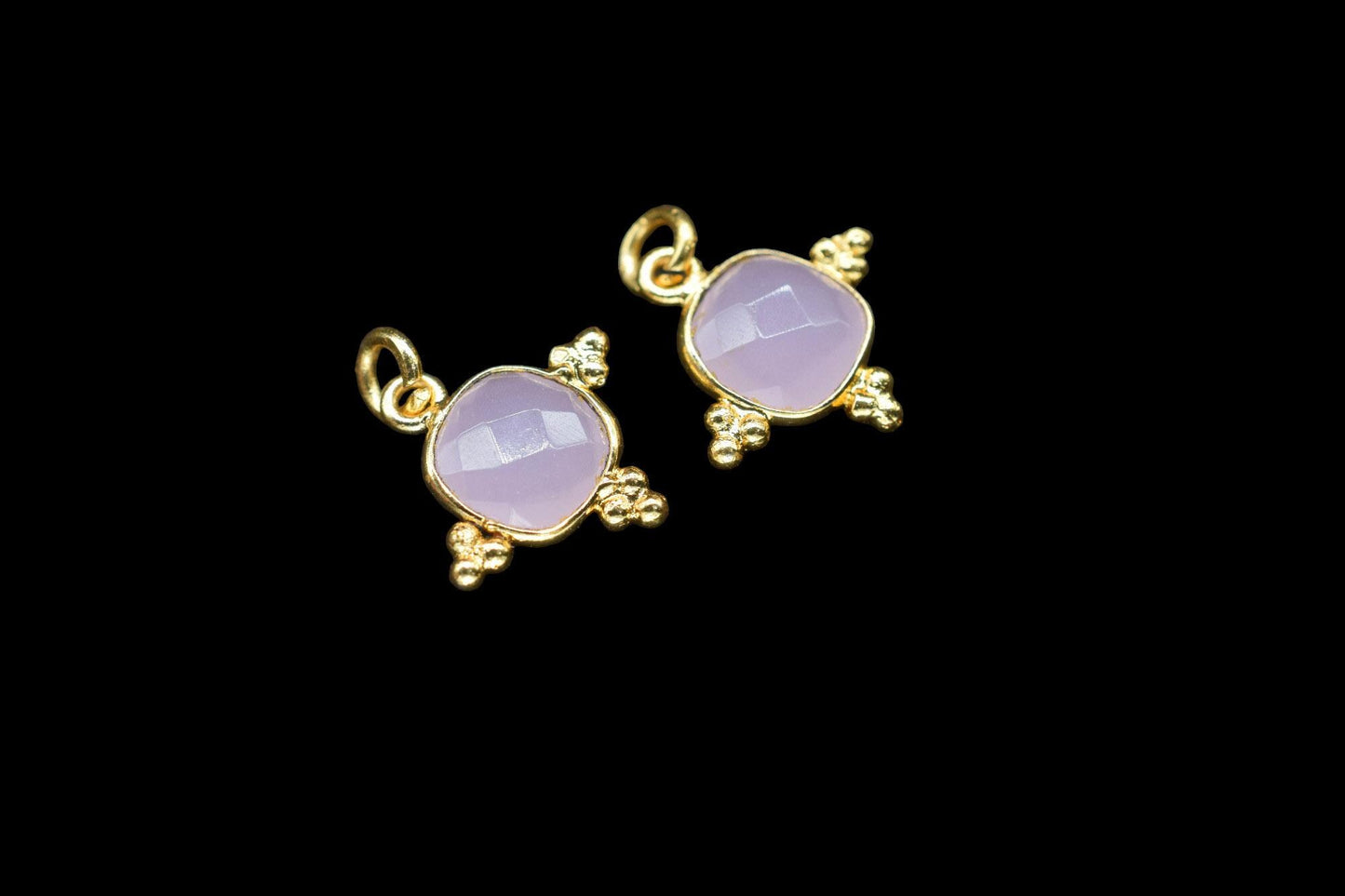 Rose Quartz 8mm Cushion Bezel charm/Station Bezel Link Supplies/Rose Quartz Jewelry Making/Square Pendant//Gemstone Connector Pendant