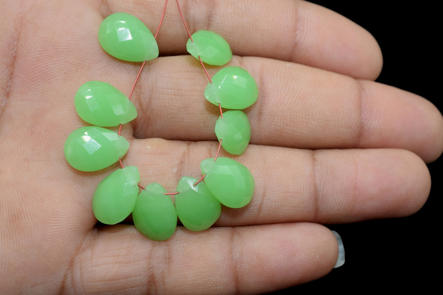 Chyrsoprase Teardrop 9x13mm Briolettes,Green chalcedony Side drilled Briolette,drop Briolette,Jewelry making beads, Teardop briolettes