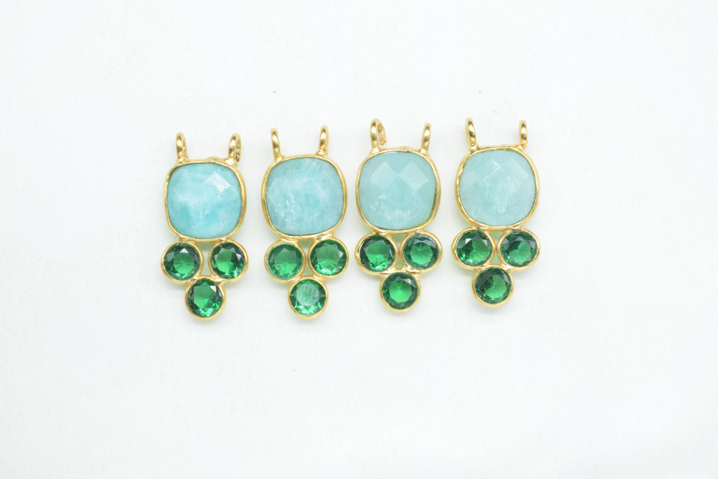 Natural Amazonite 8mm Cushion shape Bezel charms,Amazonite Pendant,Gemstone connector,Amazonite Jewelry,Cubic zirconia Bezel charm,p001