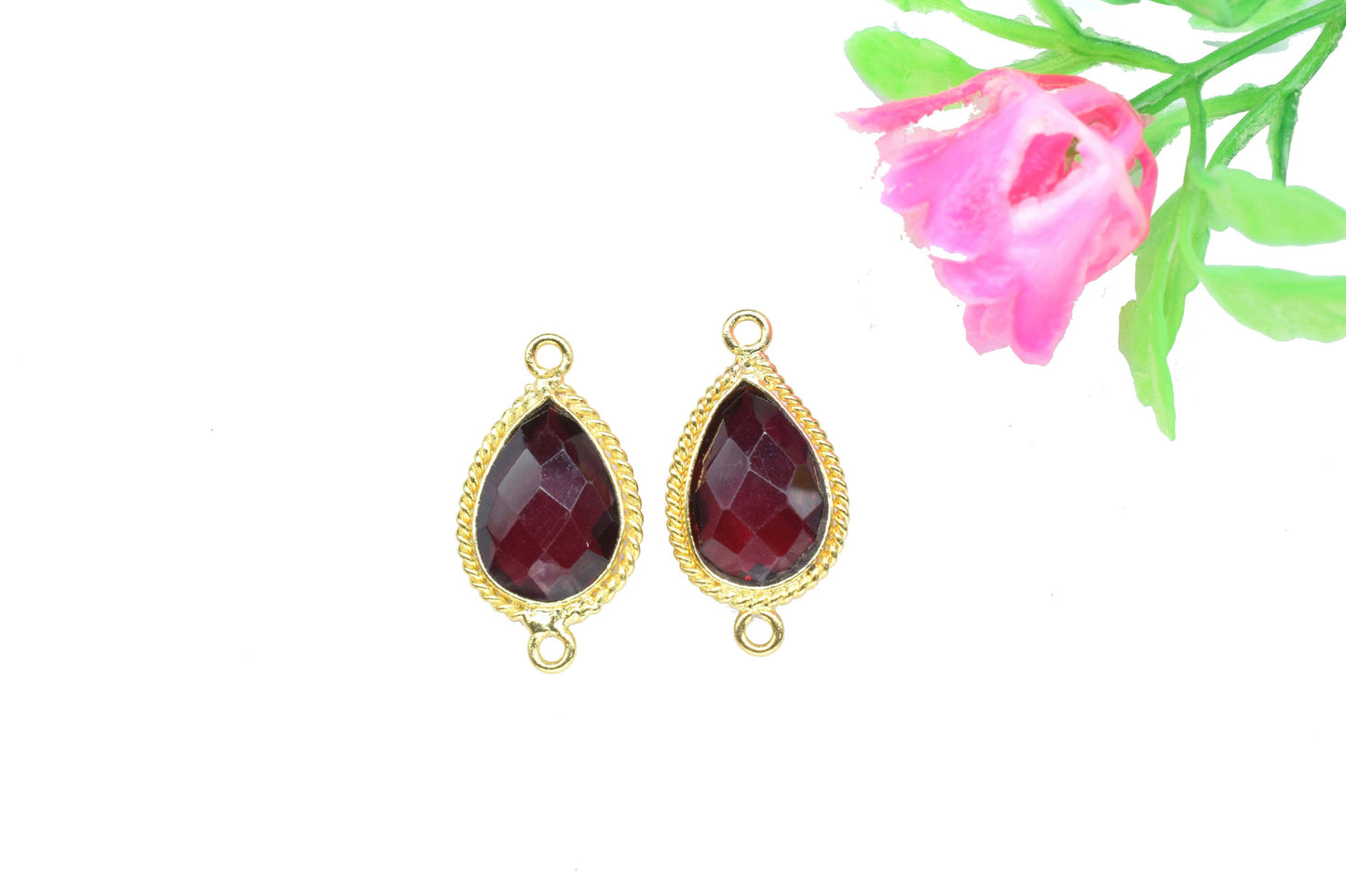 Garnet 10x14 Teardrop Bezel Connector,tation Bezel Link,Garnet Teardop jewelry making,Gemstone double bail Charms,Handmade Teardrop Pendant