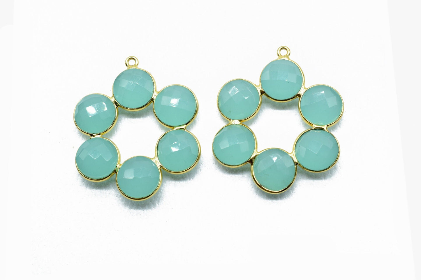 Aqua Chalcedony Earring,Aqua Chalcedony Pendant,Aqua Chalcedony Bezel,10mm Round Bezel,Pendant Connector,Six Attached Bezel,Necklace Pendant