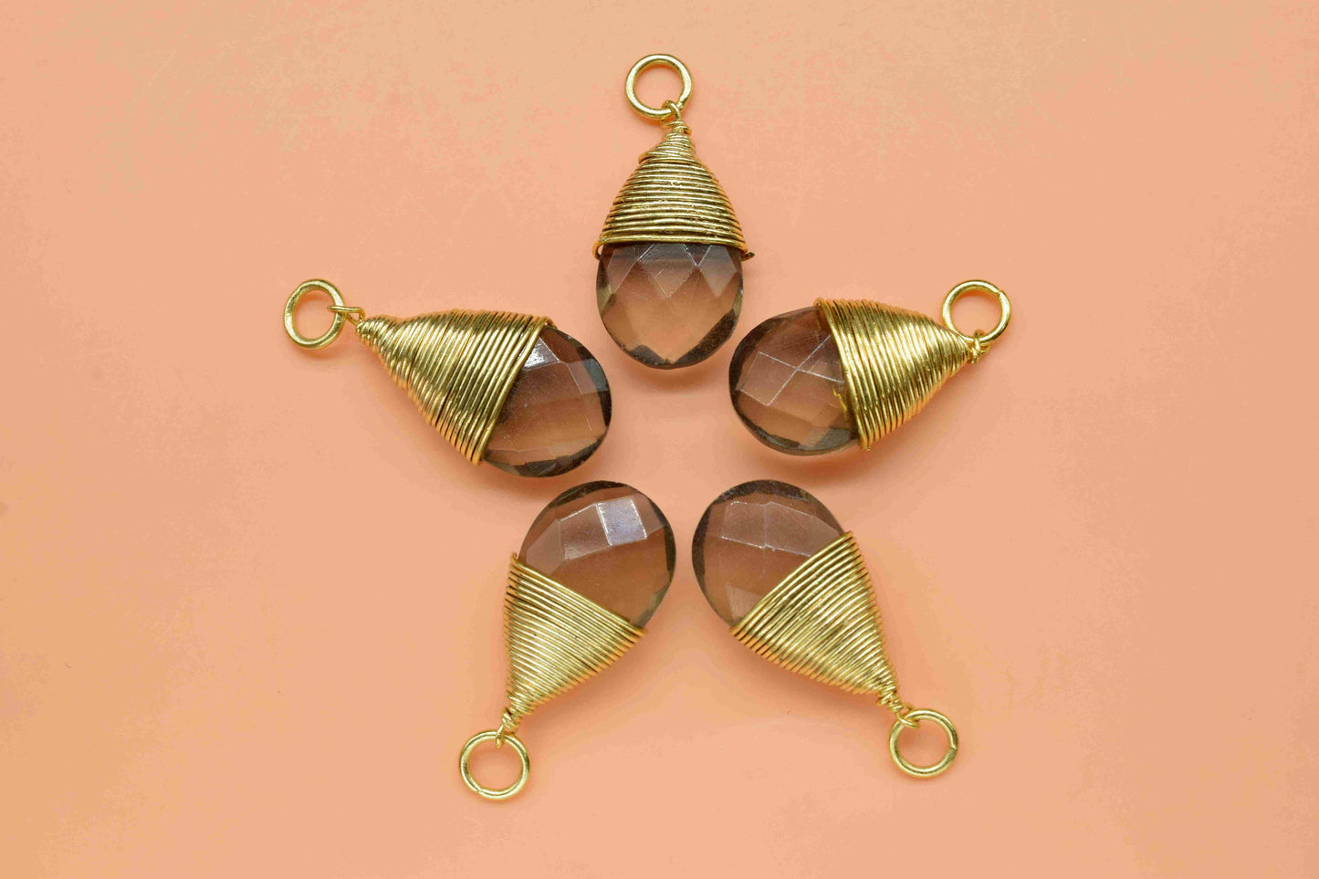 Smoky Quartz Faceted Connector, 10x18mm Smoky Quartz Charms, Jewelry Making, Gemstone Wire Wrapped Pendant,Loop Pendant,Smoky Quartz Jewelry
