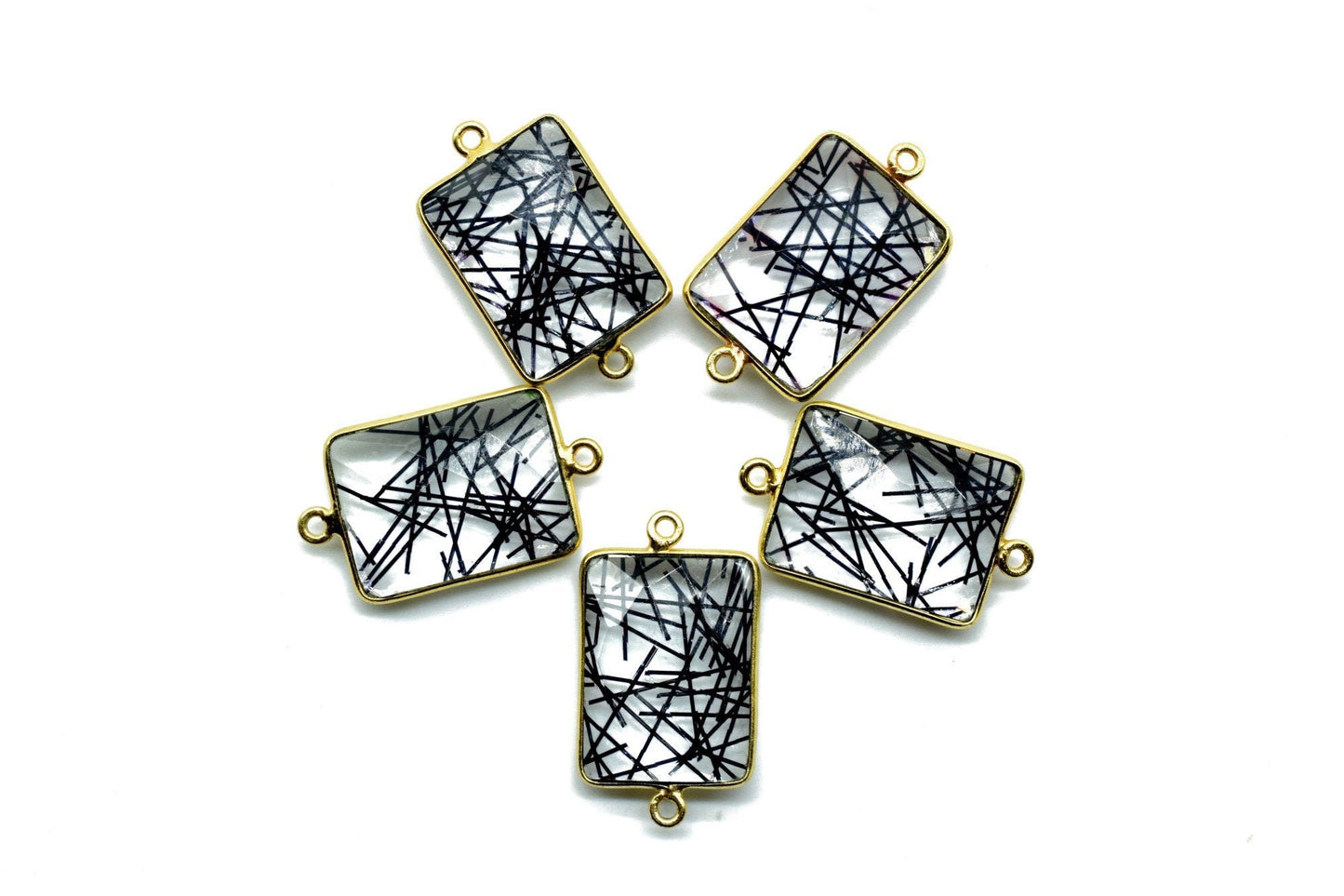 Black Rutile 15x20mm Rectangle shape double bail charm,Black Rutile Stone Pendant Charm,Black Rutile Double Bail Connectors,Cushion charms