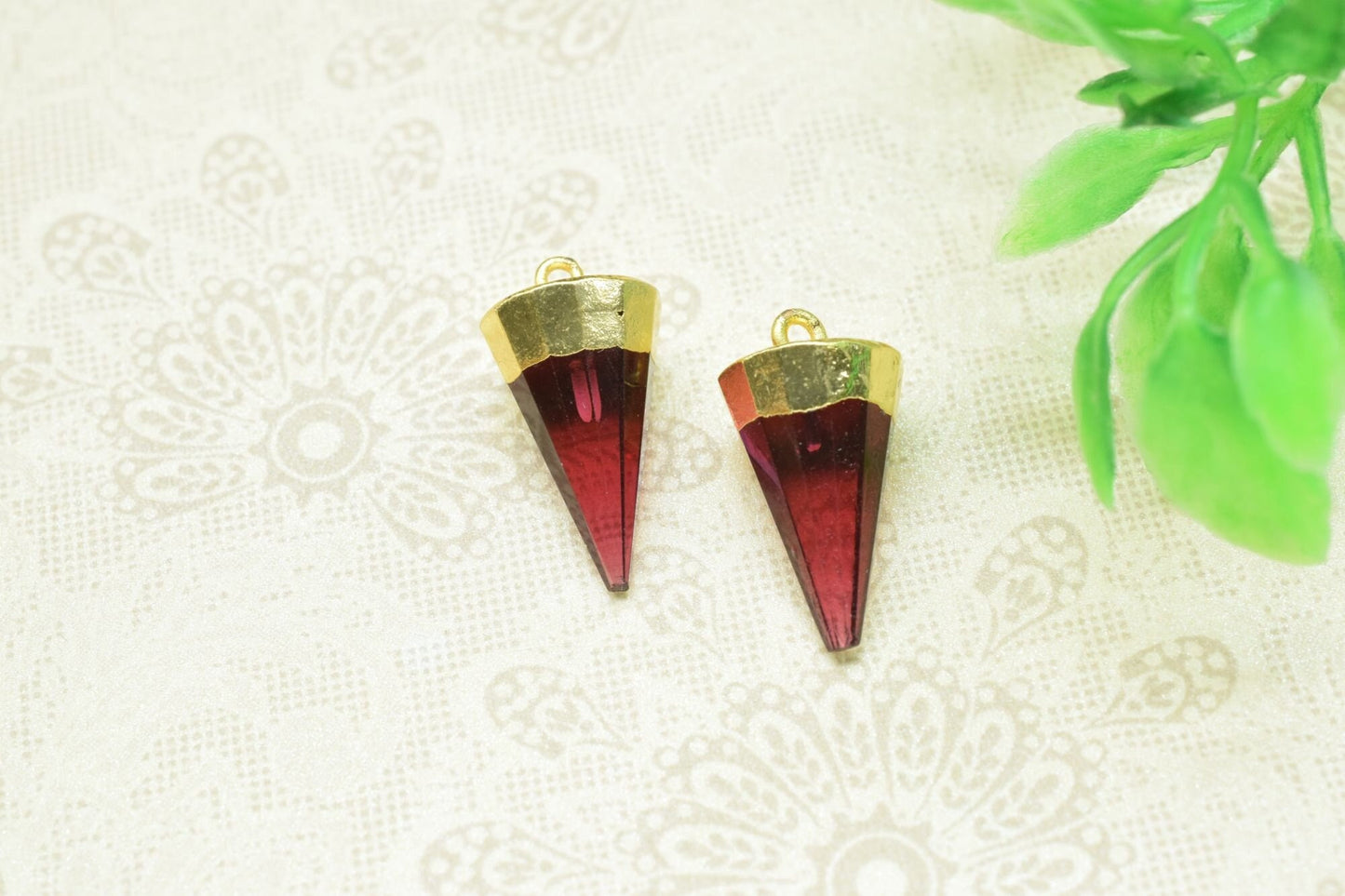 Pink Tourmaline Spike Point Connector,Handmade Triangle Electroplated Pointed Charm,Gemstone Single Bail Pendant,Pendant Jewelry Making Gift