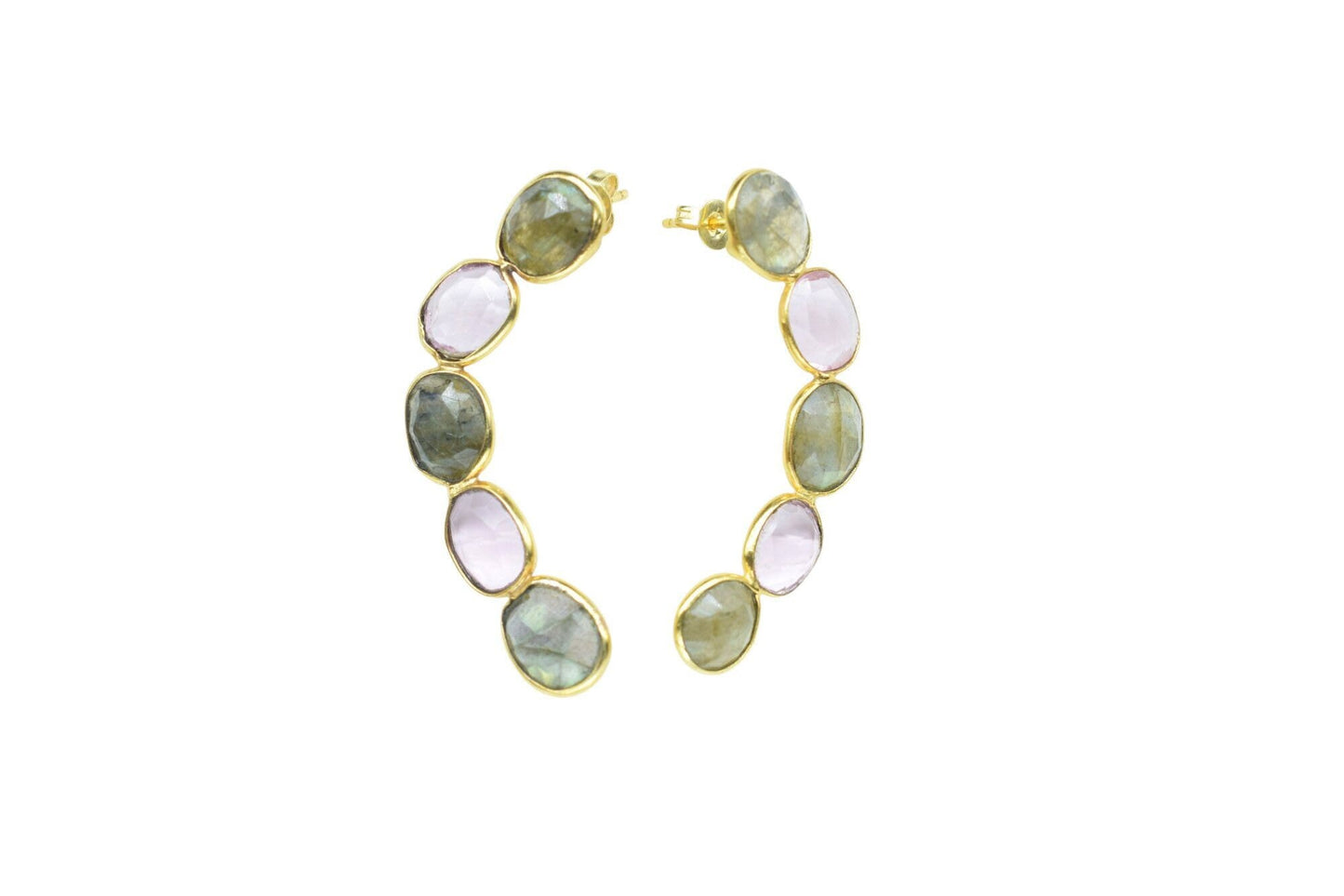 Gemstone Labradorite Earring/Double Stone Earring/Pink Amethyst Earring/Long Earring/Bridal Earring/Bridesmaid earring/Women Earring/Gift