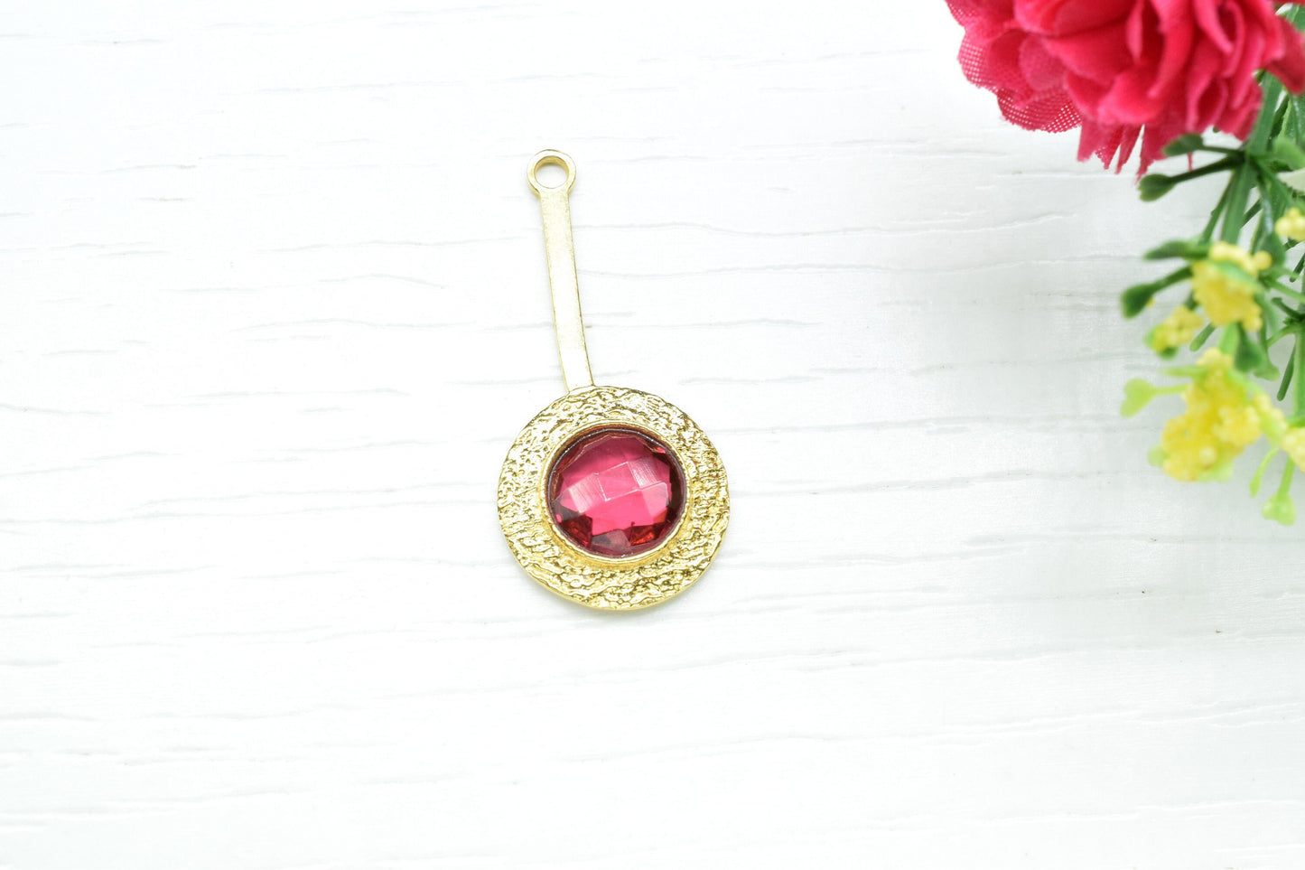 Pink Tourmaline Pendant , Pink Tourmaline  Gemstone Handmade Pendant ,Single Bail Checker Cut Gemstone Connector, Gold Plated Connectors