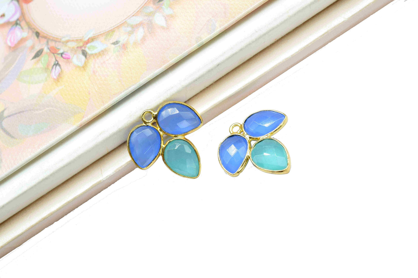 Blue Chalcedony component,Bezel Component,Aqua Quartz Jewelry Making Supply,Gemstone Component,Handmade Jewelry,Multi stone Bezel Pendant