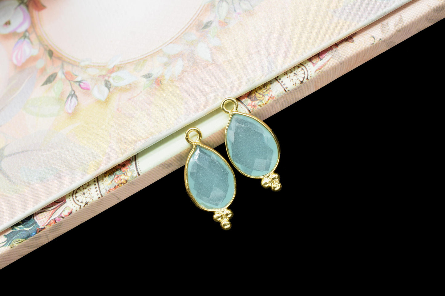 Aqua Chalcedony 10x14mm Pear Shape Gold Plating Bezel,Aqua chalcedony Single Bail Charms Jewelry,Aqua Chalcedony Faceted Bezels Charms,Gift