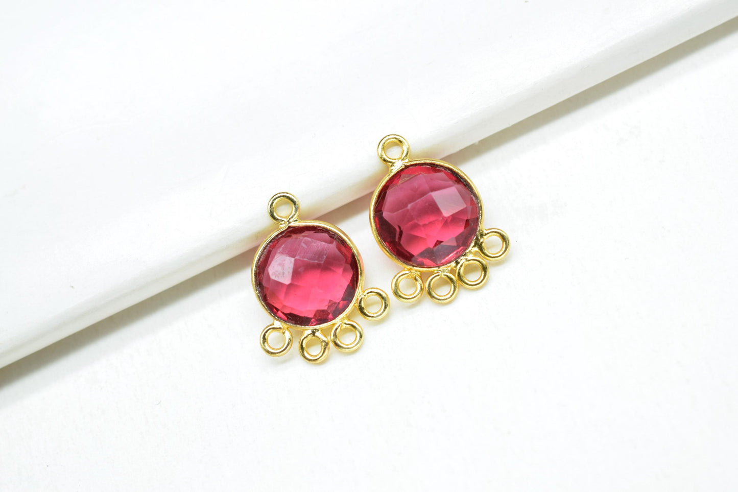 Pink Tourmaline 10mm Round Bezel Charm/Gemstone Brass Component/Single Bail Pendant charms/Round Handmade Jewellery Connector/B'day Gift