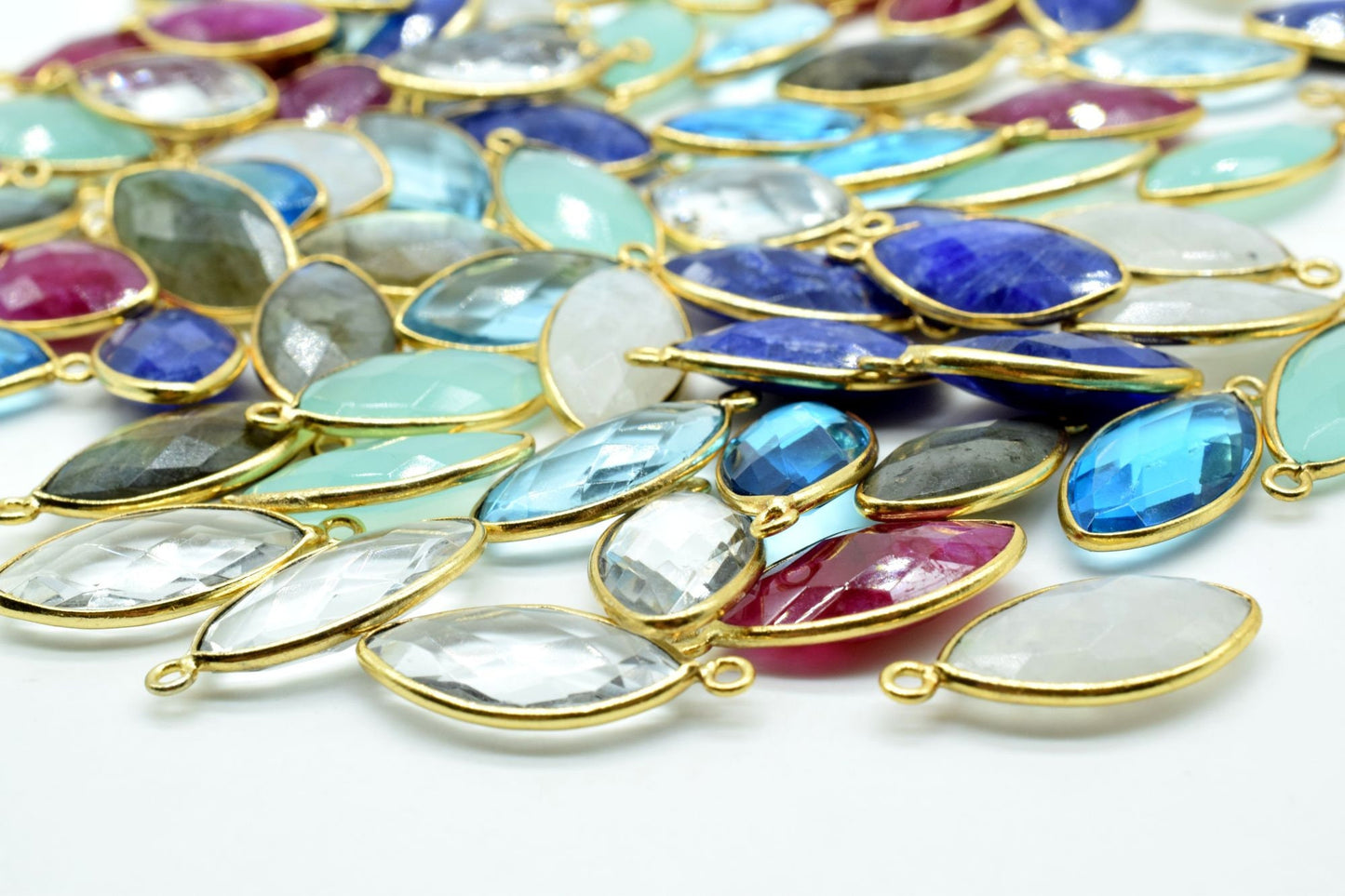 Sky Topaz 10x20mm Marquise shape charm,Brass Gold Plated bezel,Sky Topaz Faceted Briolette Connector,Topaz Bezel Pendant,Sky Topaz connector