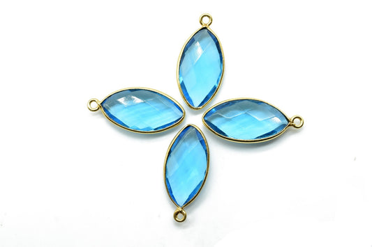 London Blue Topaz 10x20mm Marquise shape charm,Brass Gold Plated bezel,Blue Topaz Faceted Briolette Connector,Topaz Bezel Pendant,Blue Topaz
