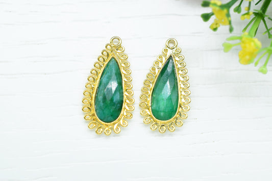 Emerald 8x20 Teardrop Bezel Charms,Wholesale Jewelry,Single Bail Pendant,Gemstone Brass Component,Handmade Jewellery Connectors,Gift