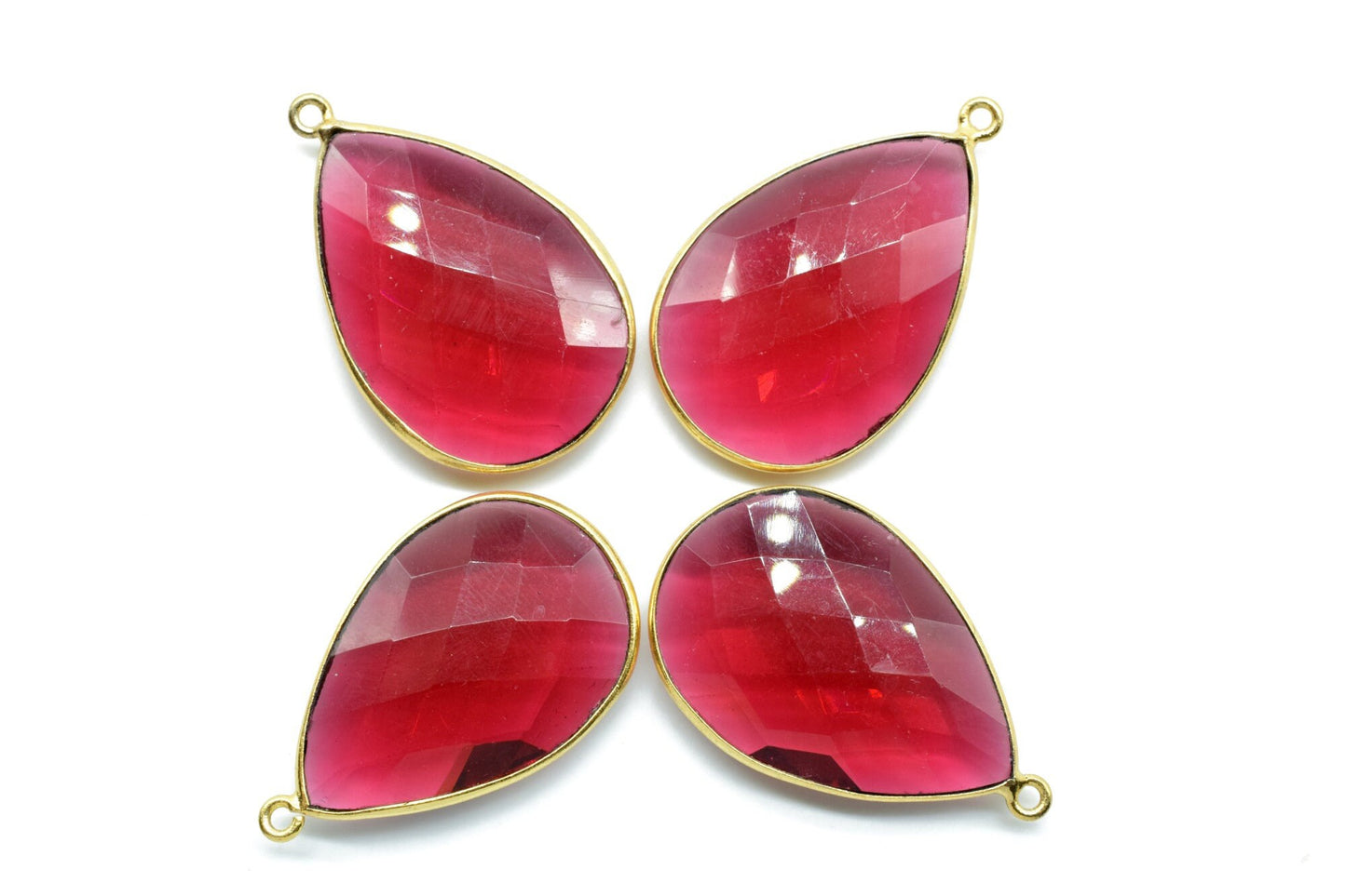Pink Tourmaline 20x30mm pear shape single bail charms,Pink Tourmaline pendant,Tourmaline Gold Plated bezel,Faceted Charms Connector Jewelry