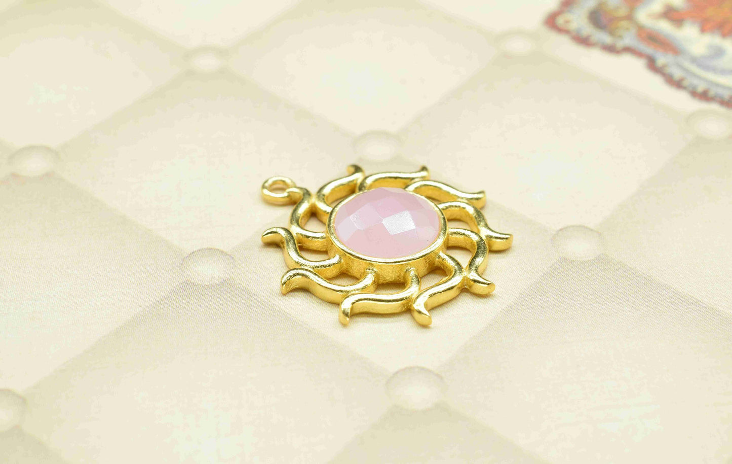 Rose Quartz Gemstone Component, Single Bail Charm ,Rose Quartz Connector Pendant , Gold Plated Connectors , Earring Component , B'day Gift