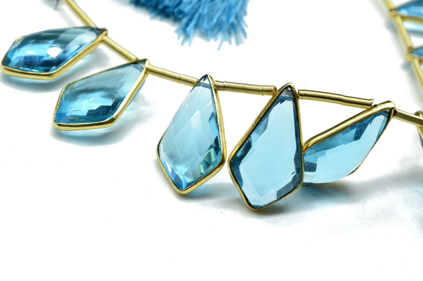 Sky Topaz 12x20mm Gold plated 11 pieces strand,Finest Quality Sky Blue Topaz Faceted Pendant,Gold Plated Pendant,Single Bails Bezel Pendant