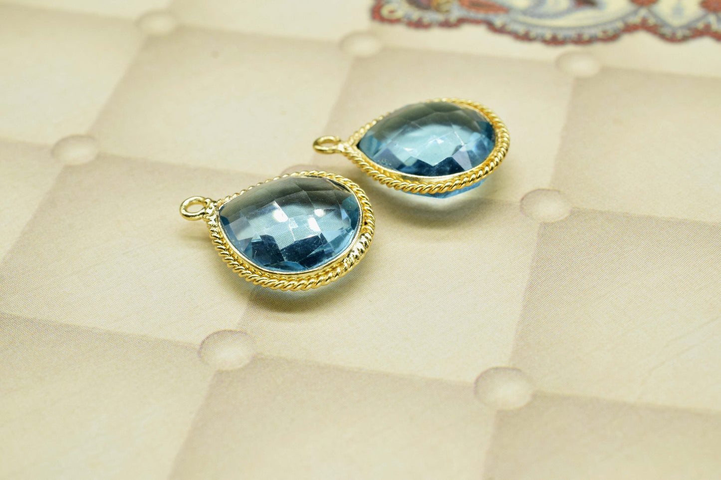 Blue Topaz Faceted Gemstone 14mm Heart shape Connectors,Blue Topaz Gold Plated Bezel Jewellery Making Blue Topaz Single Bail PendantCharms,