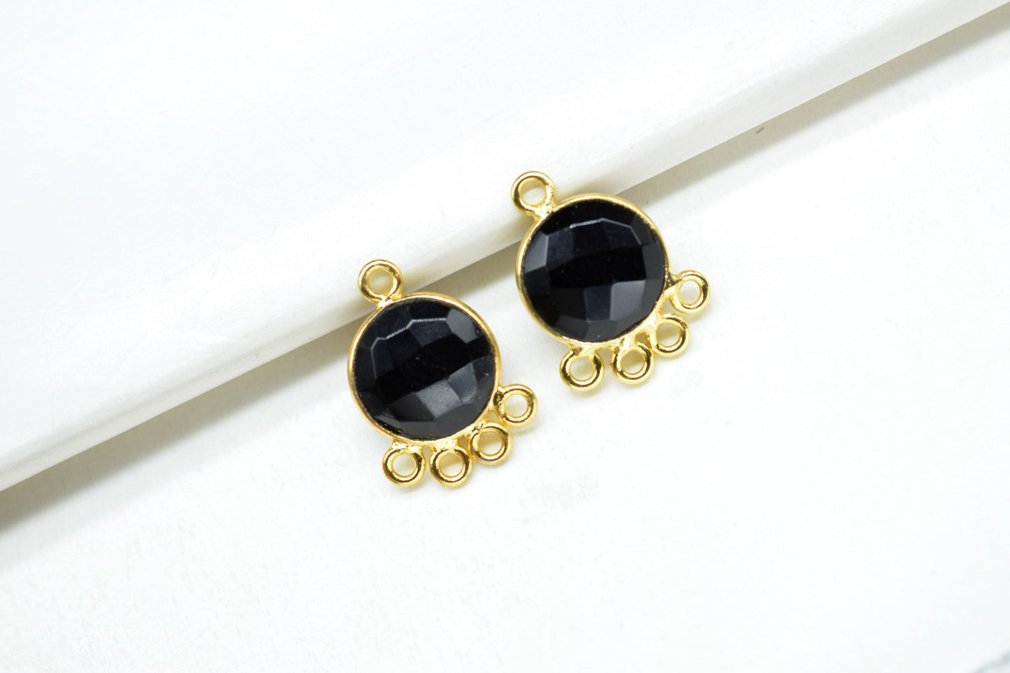 Black Onyx 10mm Round Bezel Charm/Gemstone Brass Component/Single Bail Pendant charms/Round Handmade Jewellery Connector/B'day Gift