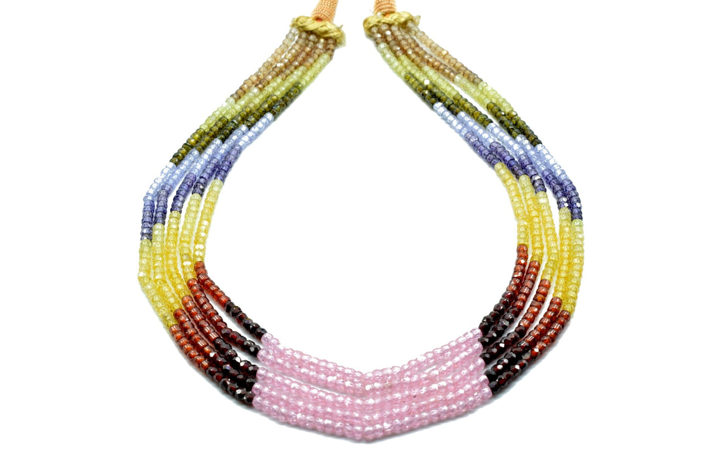5 String Of Multi stone semi precious 3mm beads Necklace,Shaded Mix Zircon Stone Necklace,  Faceted Jewelry Beads, 5 Multi Strand Necklace