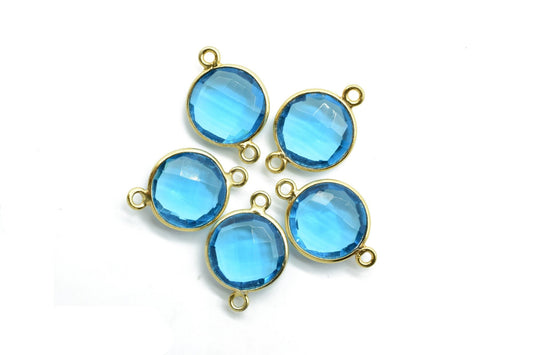 London Blue Topaz 12mm Round double bail connectors,Blue Topaz Pendant,Topaz double loop connectors,Blue Topaz charms,Blue topaz bezels