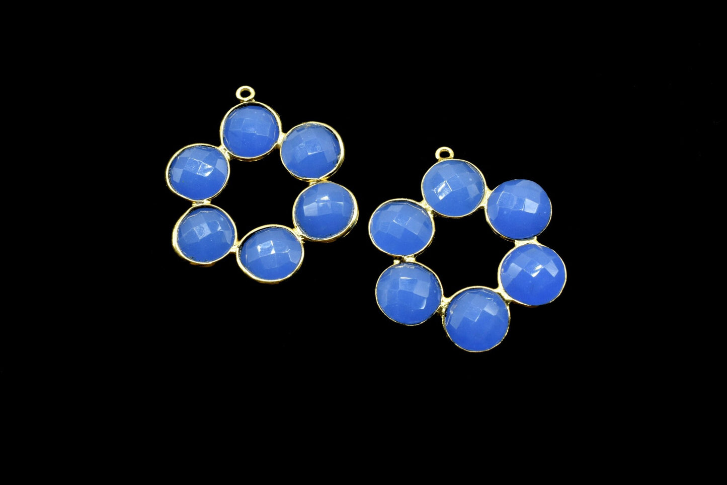 Blue Chalcedony Earring,Blue Chalcedony Pendant,Blue Chalcedony Bezel,10mm Round Bezel,Pendant Connector,Attached Bezels,Necklace Pendant