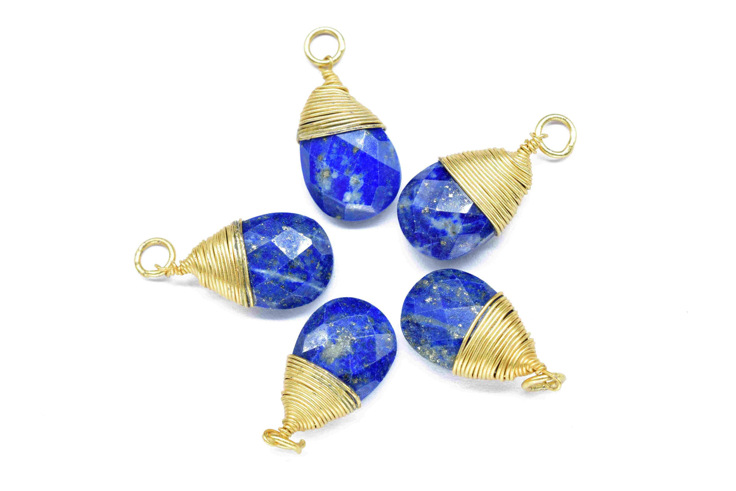Lapis Lazuli Teardrop Faceted Connector, Pendant Jewelry, Wire Wrapped Necklace, 10x18mm Gemstone Wire Wrapped Pendant, Lapis Lazuli Jewelry
