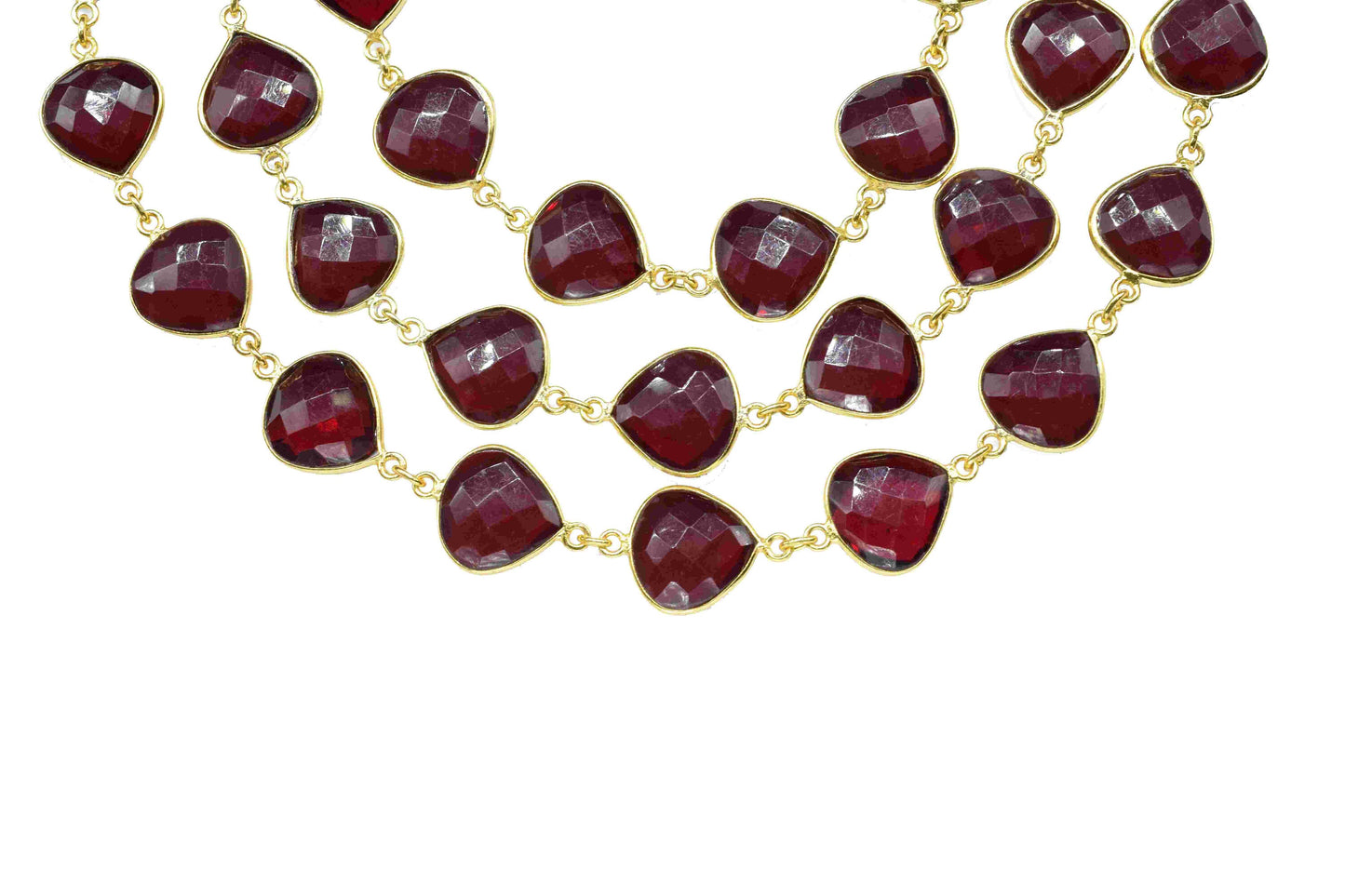 Garnet Gemstone 12mm Heart Shape Bezel Chain, Gemstone Connector Chain, Garnet Connector Link Chain, Garnet Loop Connector Chain For Jewelry