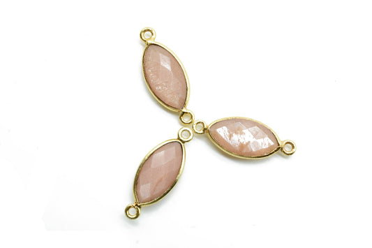 Peach Moonstone 8x16mm marquise shape double bail Connector,Bezel links Connector,jewelry making Connector,Double bail Connector,Moonstone