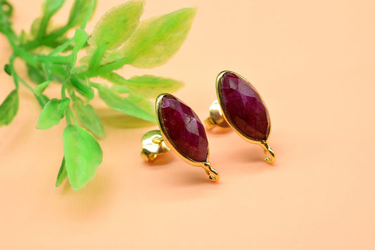 Ruby Marquise Earring Connector,Jewelry Craft Supplies,Ruby connectors post stud, Jewelry,Bezel Frame Connector,Earring Finding,Ruby stud