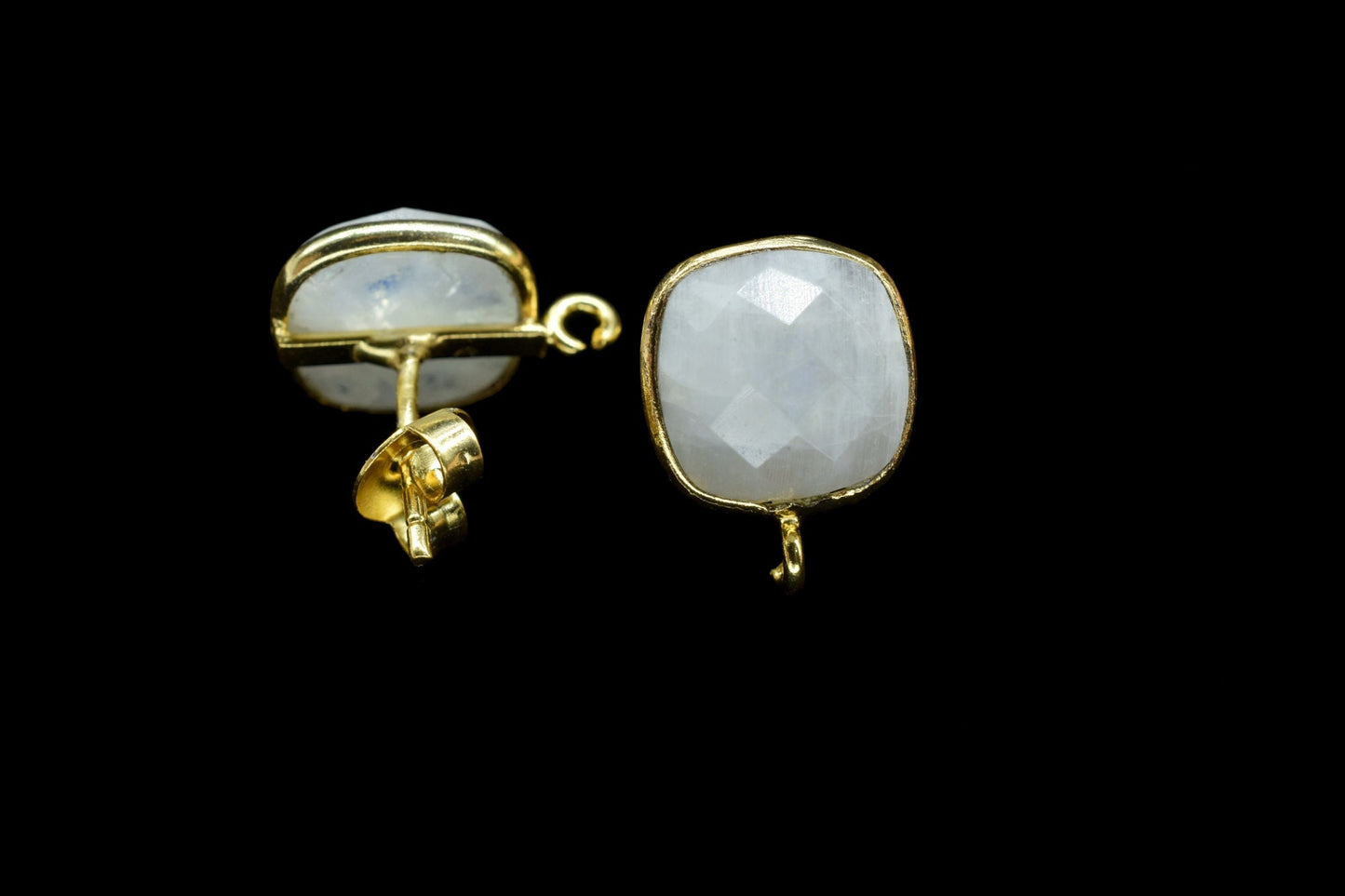 Moonstone 10mm Cushion Earring Connector,Jewelry Making Supplies,Moonstone connectors post stud,DIY Jewelry, Cushion Stud Connector,Finding