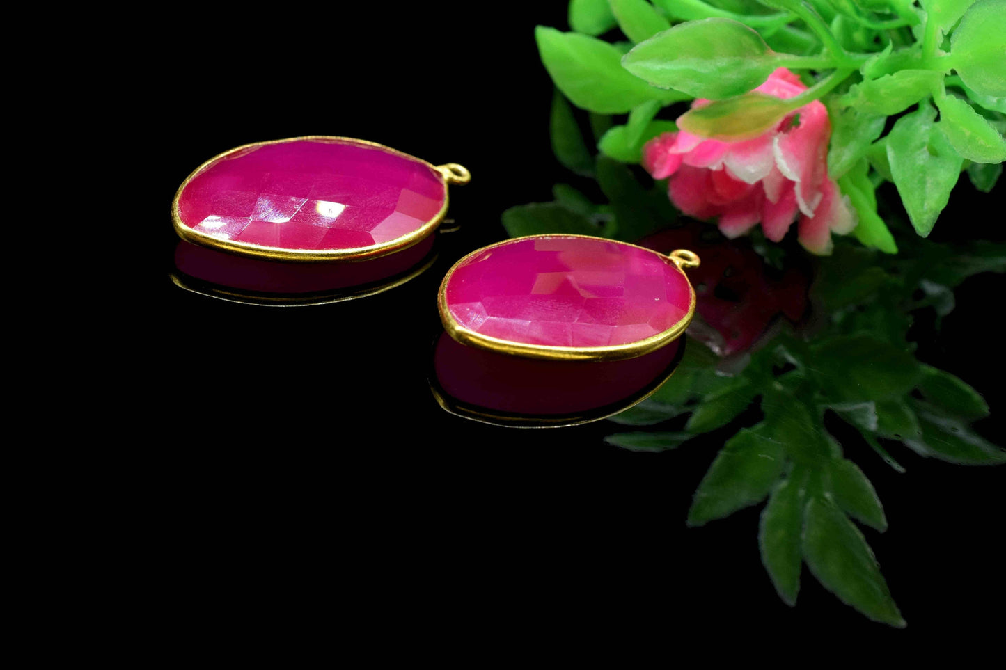 Pink Chalcedony Bezel, 20x30mm Marquise Shape Pendant, Single Bail Connector, Gemstone Bezel Charm,Handmade Bezel Pendant,Chalcedony Jewelry
