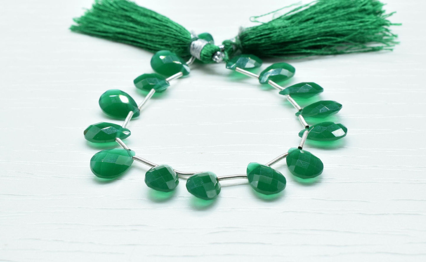 Green Onyx Teardrop Faceted briolette Strand,Green Onyx Beads Strands,Handmade Jewelry Making Supplies,Gemstone 8x12mm Teardrop Briolettes