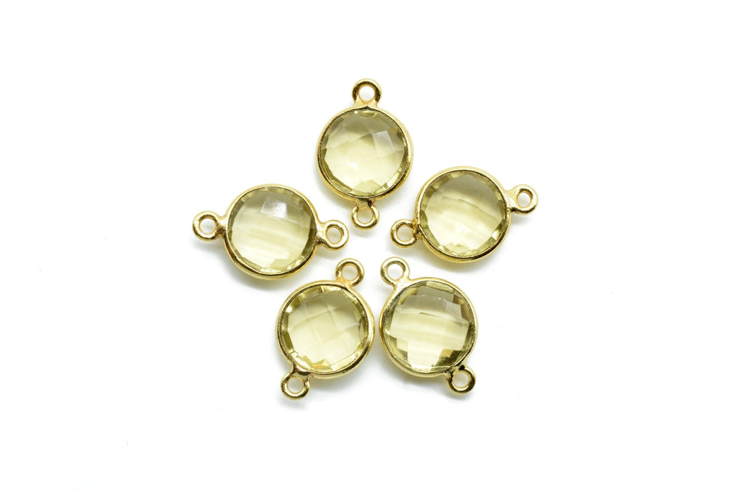 Citrine 10mm round Double bail connectors,Citrine Pendant,Citrine Round Gold Plated bezel,jewelry making charm,Citrine Round connectors,