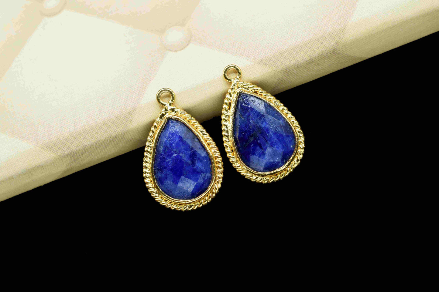 Blue Sapphire Pear Shape Charm,9x13mm Single Bail Connector,Bezel Charms,Sapphire Connectors,Sapphire Pear Shape Bezel Connector Gold Plated