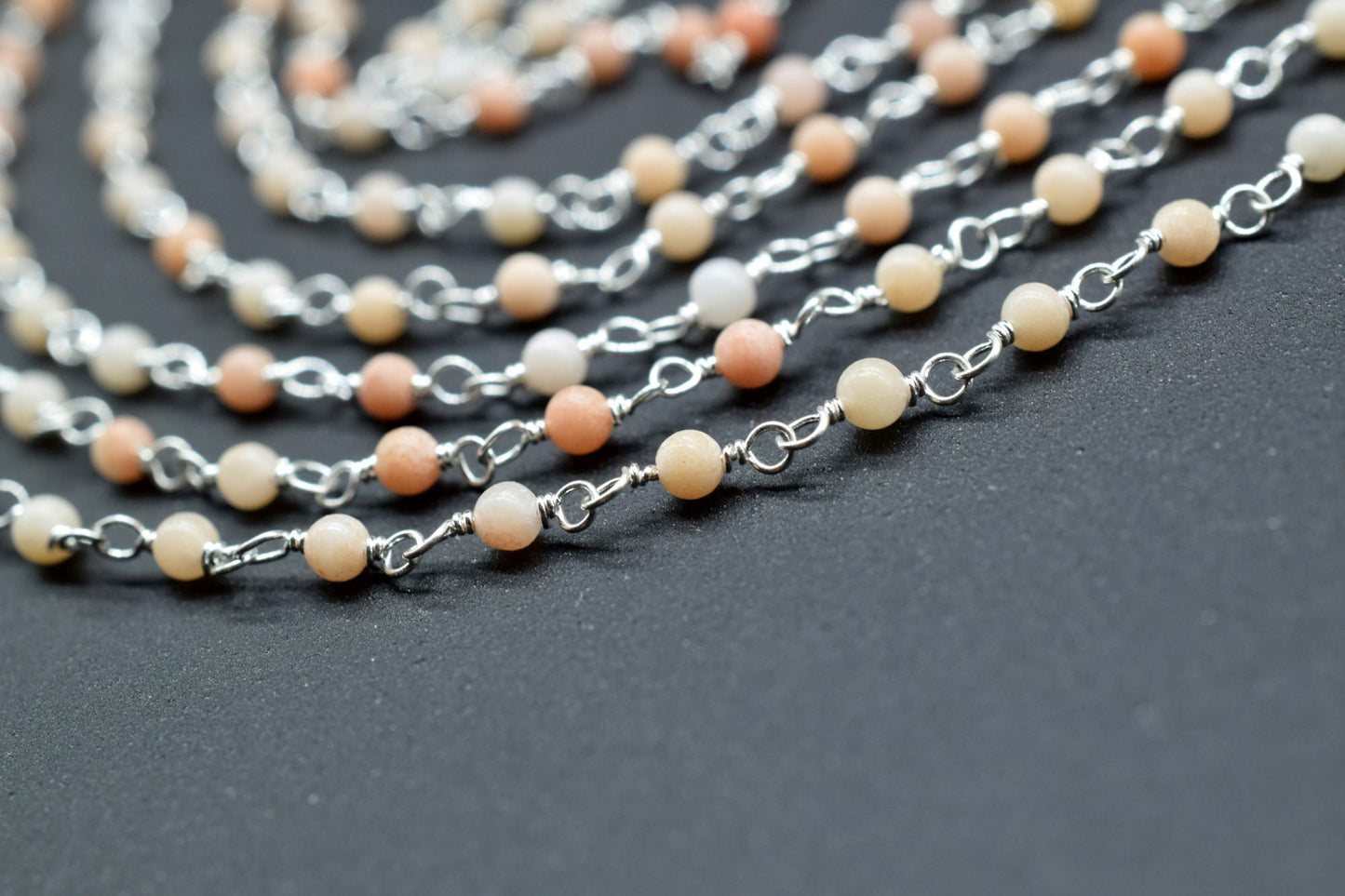 Natural Gemstone Rosary,Peach Moonstone Wire Wrapped Rosary Chain,Peach Moonstone Rosary Chain,Chain by Foot,2mm Round Beads Rosary,Jewelry