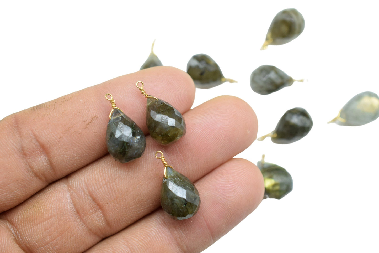Flashy Labradorite 10x14mm Faceted Drops Wire Wrapped Gemstone,Labradorite dainty dangle drops,Grey Gemstone Connector Charm,mom's Gifts
