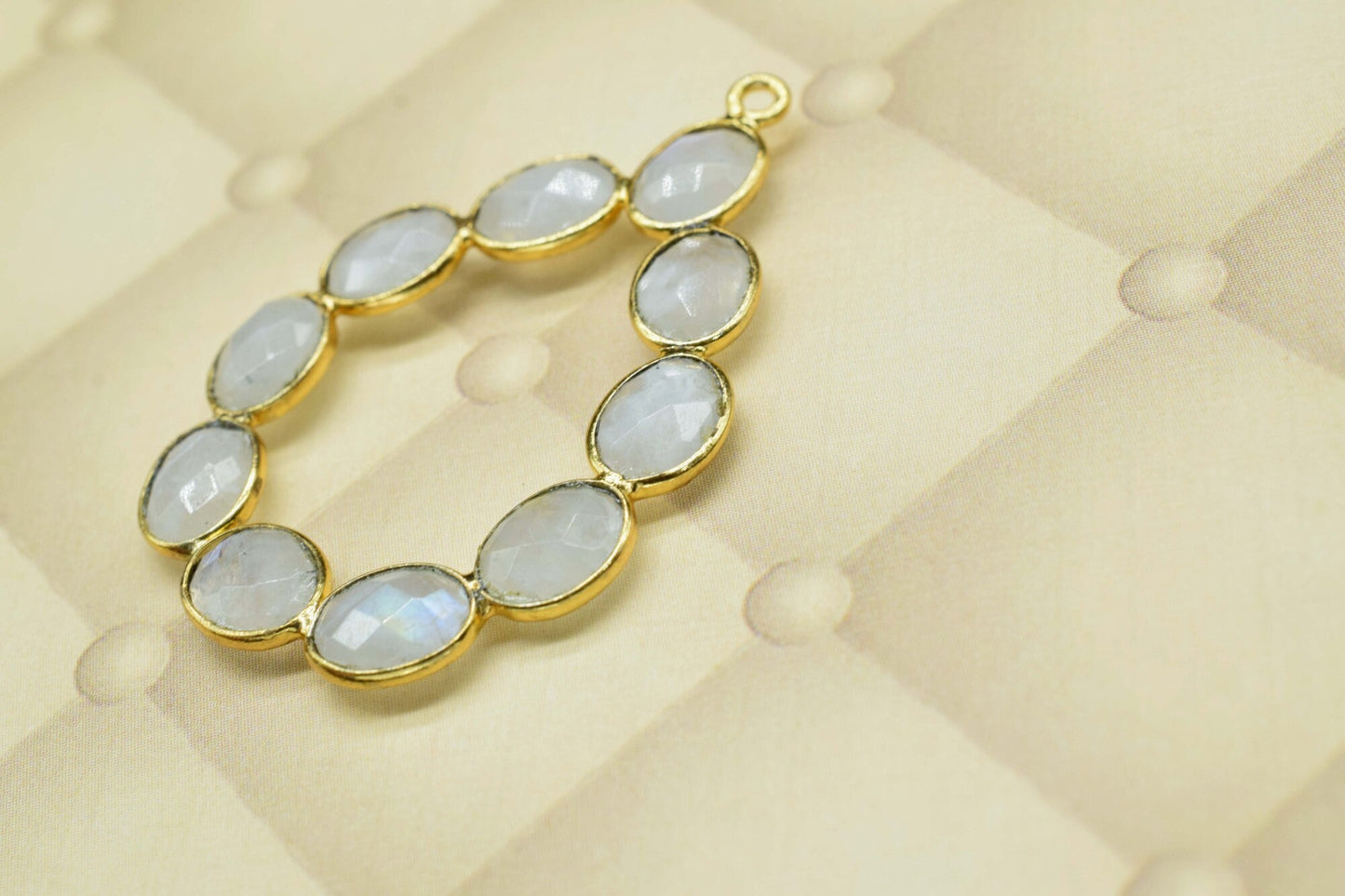 Moonstone loop connector,Natural Rainbow Moonstone,Bezel pendant ,floral gold Plated Single Point Bail,gemstone pendant,gold plated pendant,