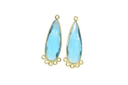 Sky Topaz 10x30mm Teardrop Bezel Charm/Charms Connector/Handmade Jewellery Connectors/Gemstone Brass Component/Women Jewelry/Gift