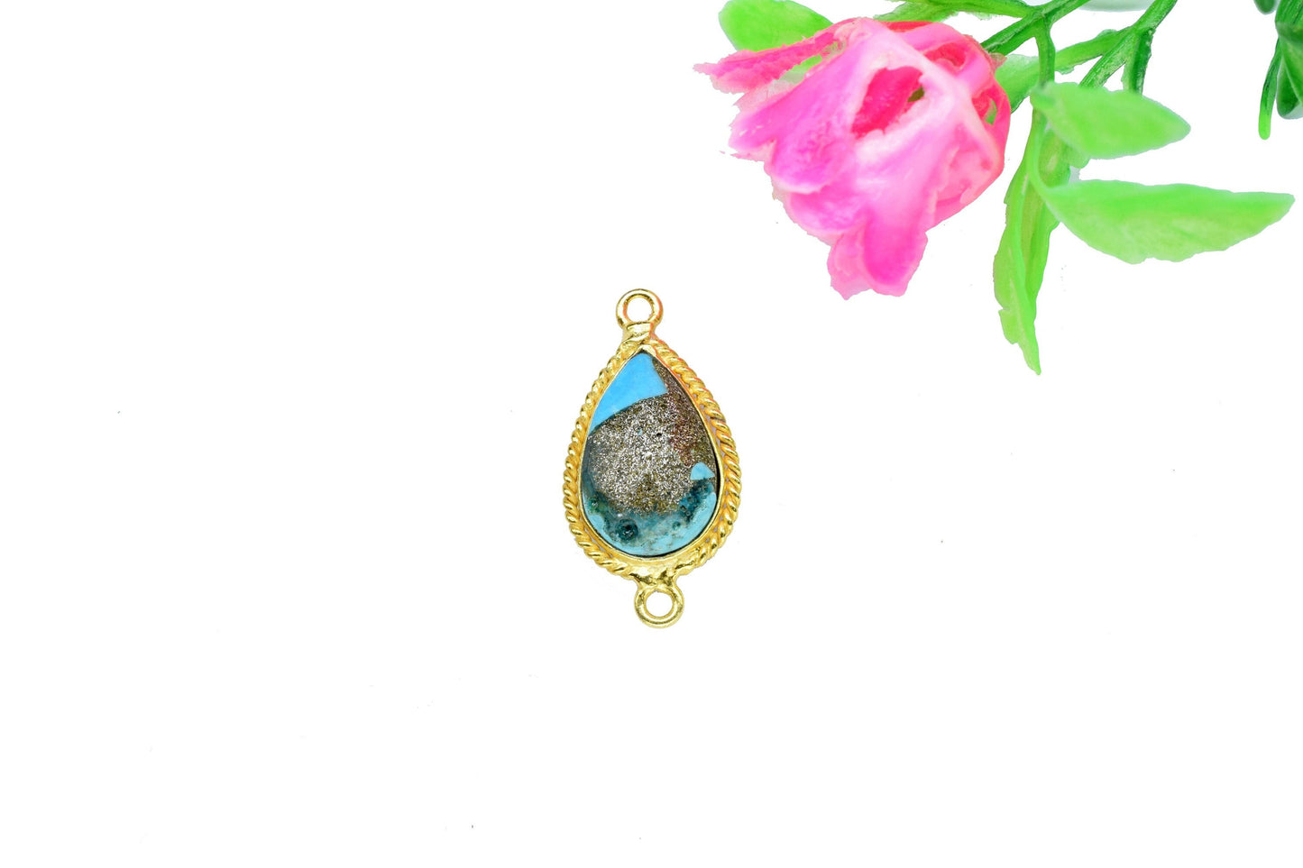 Copper Turquoise Gold Plating Gemstone Charms,Turquoise Double Bail Pendant,Copper Turquoise Gemstone 10x14mm Pear Shape Charms Pendant,Gift