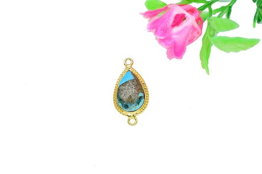 Copper Turquoise Gold Plating Gemstone Charms,Turquoise Double Bail Pendant,Copper Turquoise Gemstone 10x14mm Pear Shape Charms Pendant,Gift