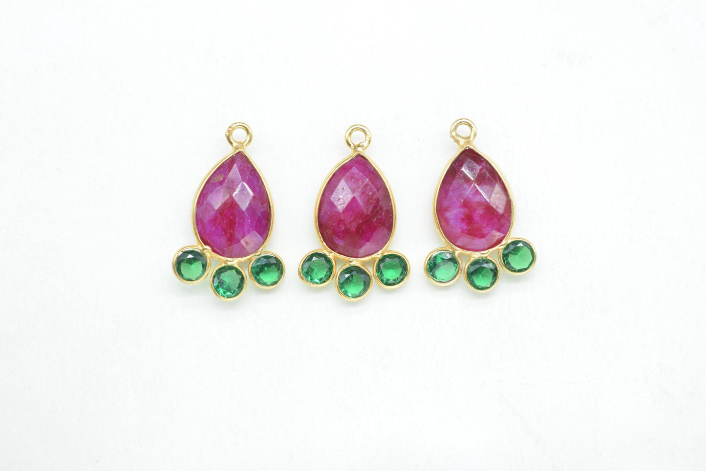Natural Ruby 10x14mm Pear shape Bezel charms,Ruby Pendant,Red Gemstone connector,Ruby Charms Jewelry,Cubic zirconia Bezel charm,p011