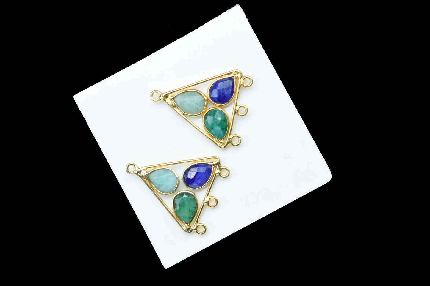 Multi Gemstone Faceted Bezel Pendant,Multi Sapphirer Bezel Connector,Tringle Shape Pendant,Emerald Jewelry,Amazonite Earring Connector,Gifts