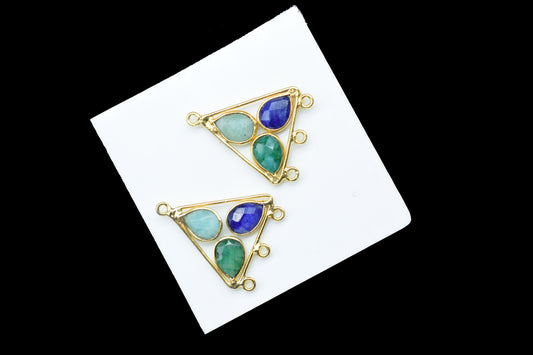 Multi Gemstone Faceted Bezel Pendant,Multi Sapphirer Bezel Connector,Tringle Shape Pendant,Emerald Jewelry,Amazonite Earring Connector,Gifts