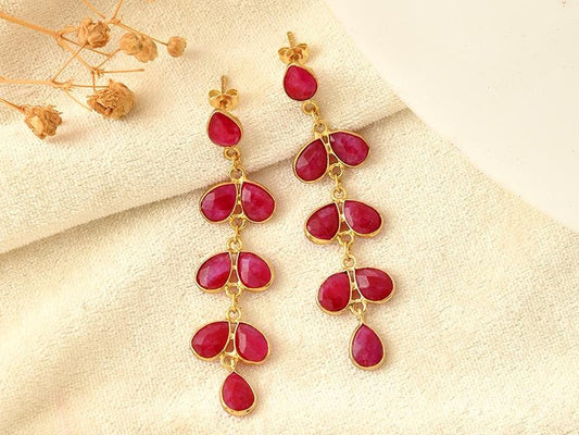 Natural Ruby Dangle Earring/Bridal Earring/Gold Plated Earring/Bridal Jewelry/Statement Earrings For Bridal/Women Jewelry/Bridesmaids Gifts