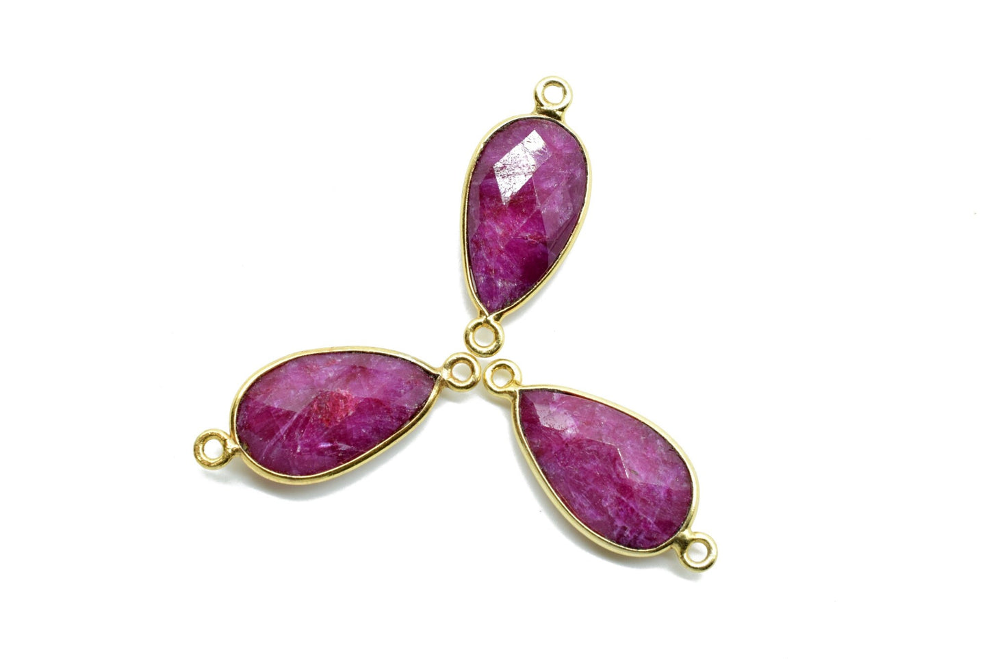 Ruby 10x18mm Pear shape double loop connectors,Ruby Pear pendant,Ruby Gold Plated bezel,jewelry making connectors,Ruby handmade charms,Ruby