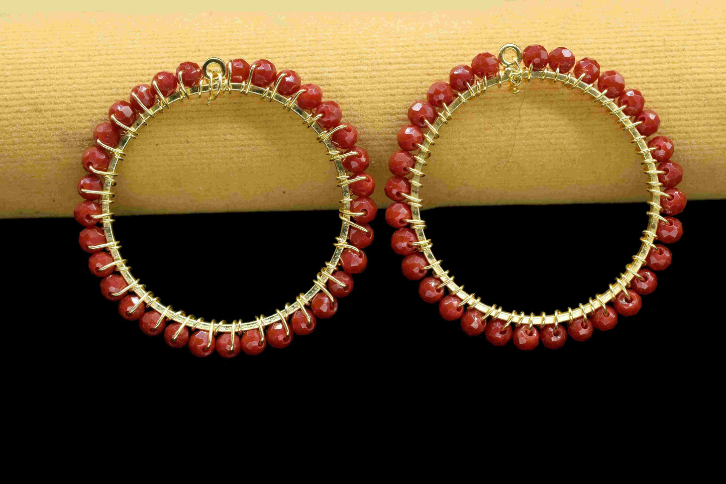 Natural Ruby Beaded Hoops Earring, Circle Pendant Component, Wire Wrapped Dangle Connector, Handmade Earring,Findings Component Ruby Jewelry