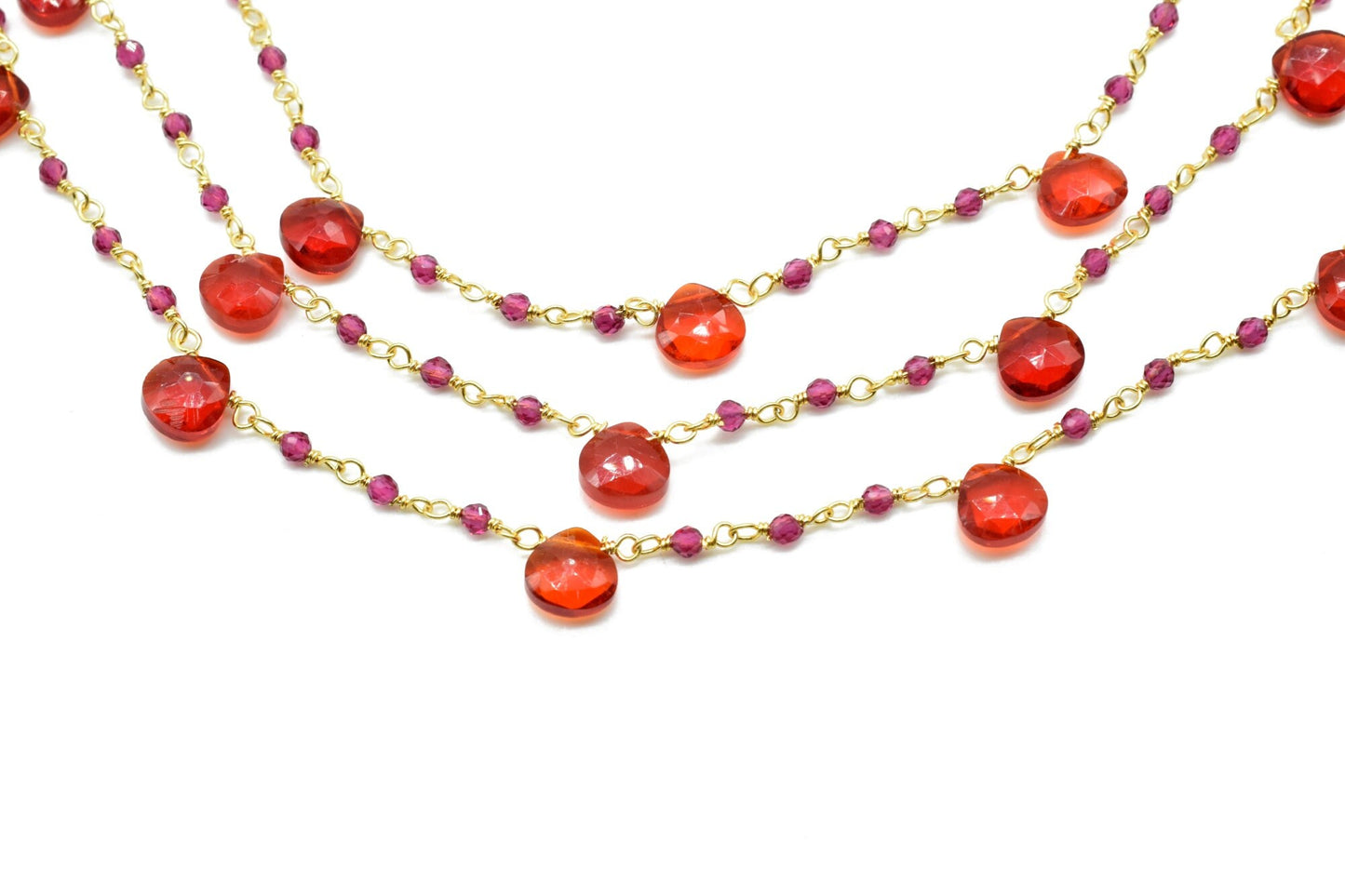 Carnelian,Pink chalcedony 2mm Beaded & Heart shape Chain,Beaded Wire Wrapped Gemstone Beads,Faceted Rosary Chain,Gemstone rosary style chain